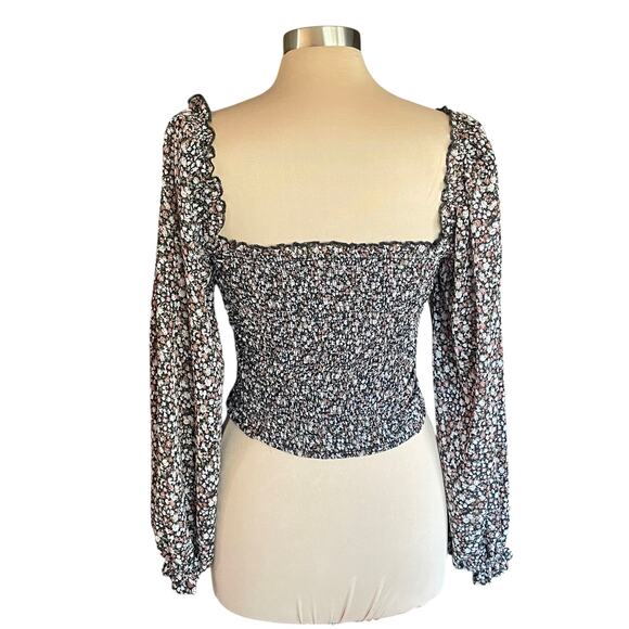 ASTR The Label Livie Black Wine Ditsy Top SM Sweetheart Neck Coquette Milkmaid - Picture 3 of 8